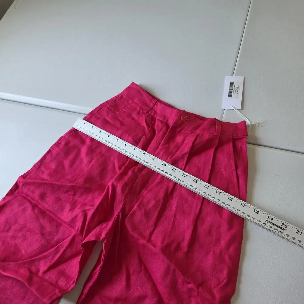 Reformation Pants Womens 0 Pink Linen Wide Leg Pleated Vesta Dress Trousers